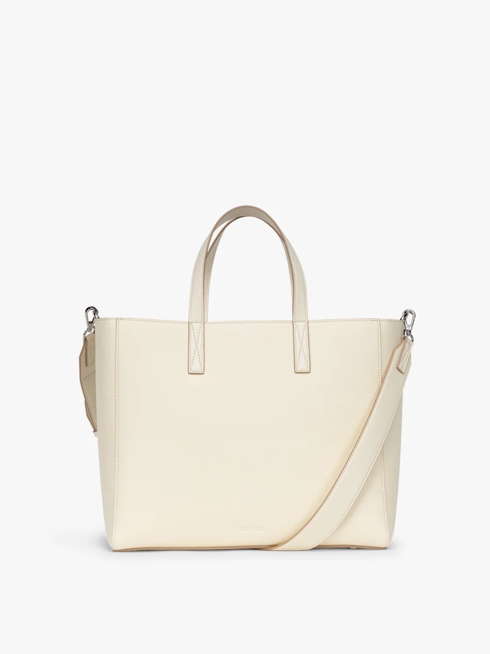 Calpak Cream Haven Leather Tote with Removable Strap